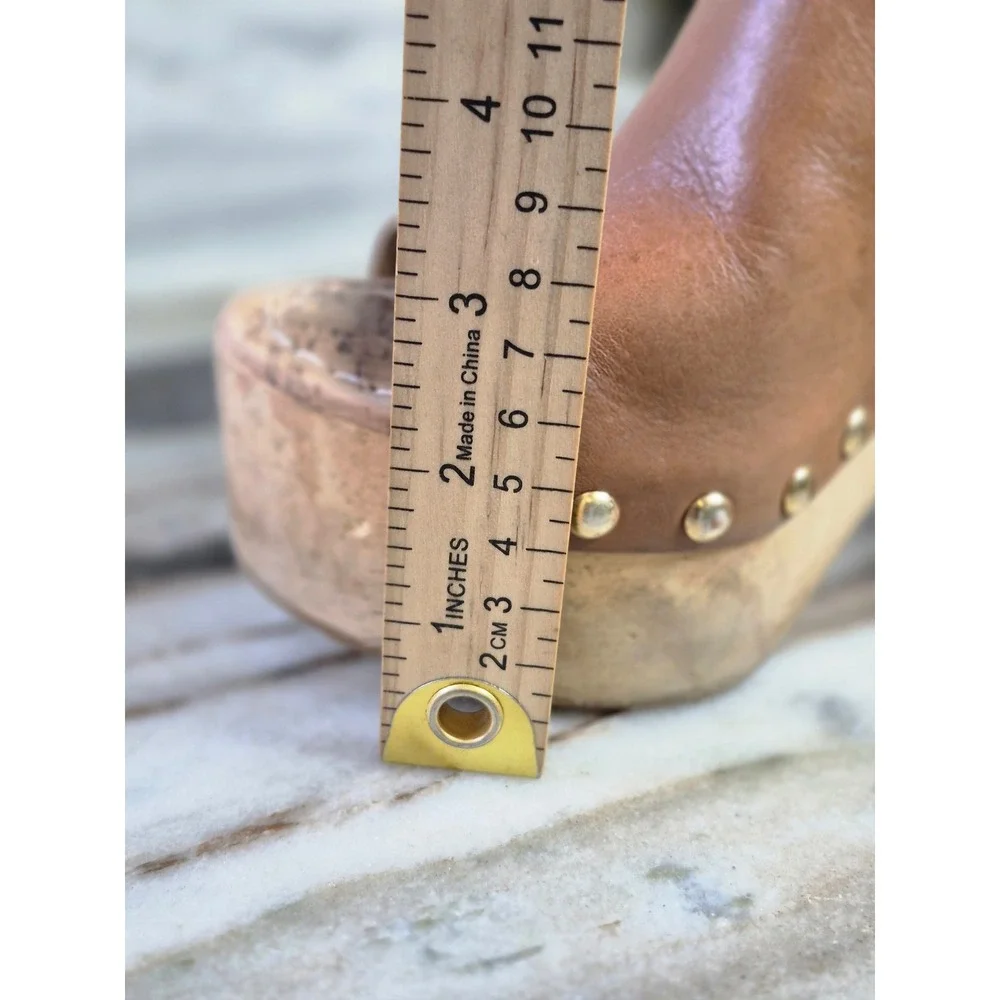 Sam Edelman Marley Tan Leather Wood Platform Studded Slingback Sandals 6.5M